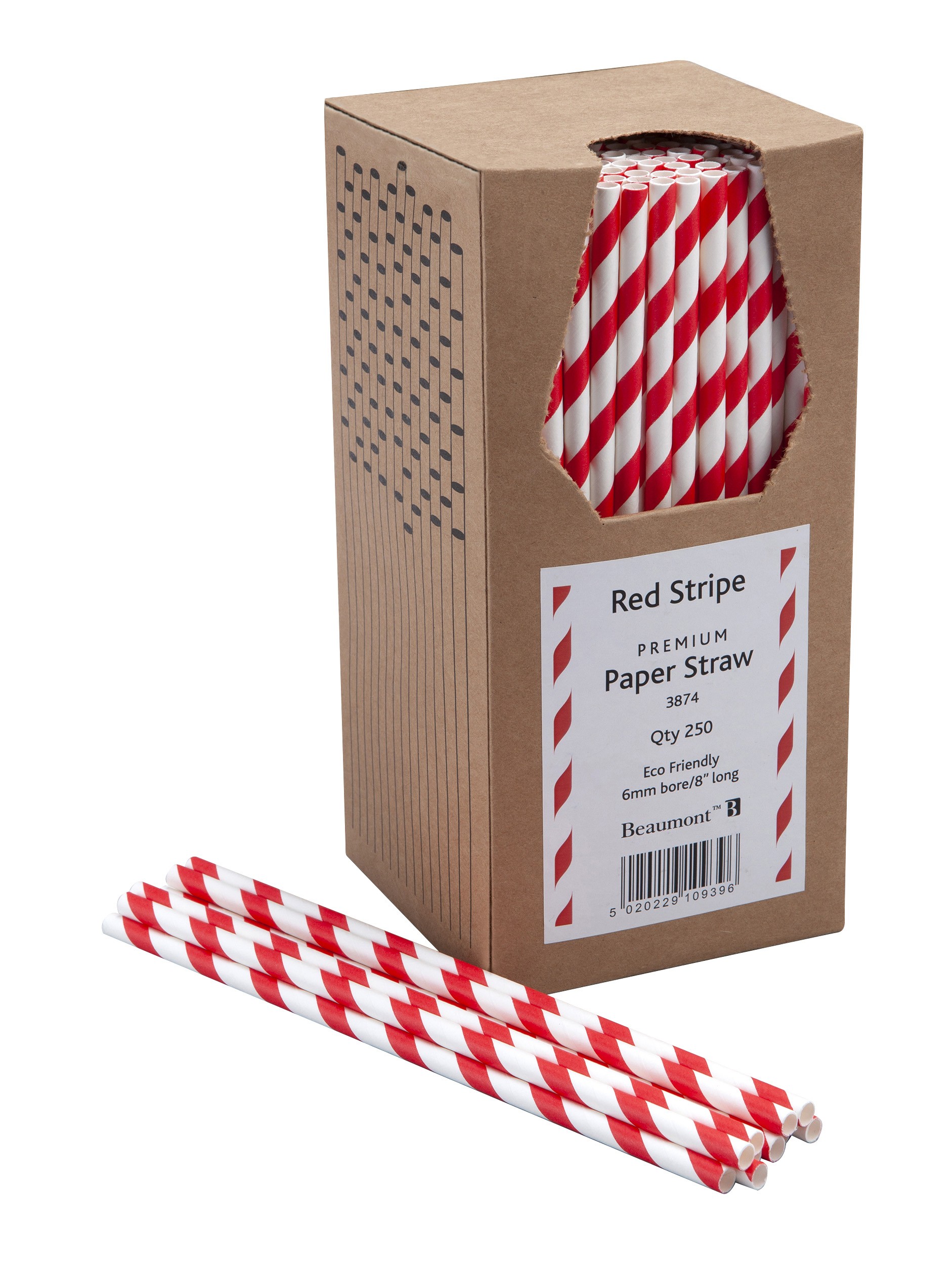 8" Paper Straw - Pack of 250 (Red & White)