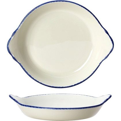 17100316 Blue Dapple Round Eared Dish 18.5cm